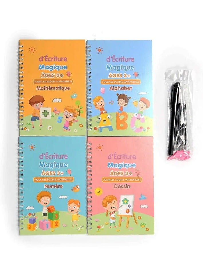 FEND Magic Notebooks for Children Writing Learning Educational Game from 3 Years Numbers Learning Alphabet Learning Math Pack of 4 - Image 1