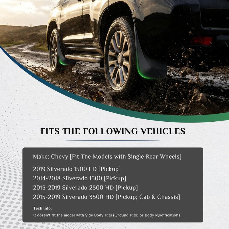 QUYDDC Mud Flaps for 2014-2018 Chevy Silverado 1500/2500 HD/3500 HD - Front and Rear Protection - Image 2