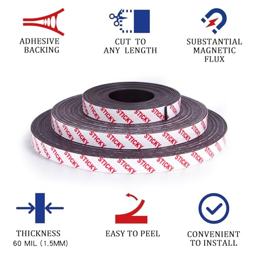 Towjug Sticky Anisotropic Magnetic Tape Roll (1in x10ft) - Flexible Magnet Strip with Adhesive Backing for Crafts, Kitchen, Whiteboards, Fridge, DIY Organization - Image 3