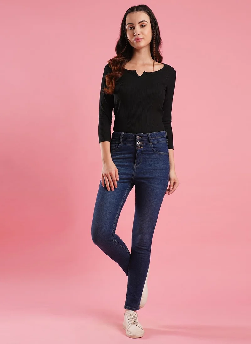 جلو باص جينز نسائي سكيني فيت عالي الخصر قابل للتمدد من جلوبس