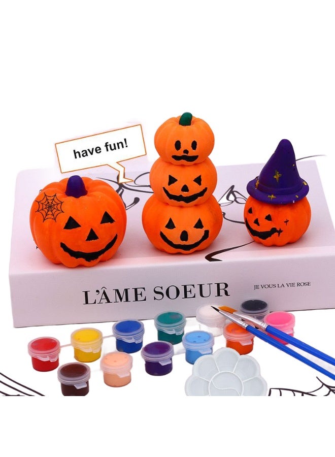 Home Smart HomeSmart Halloween Pumpkin Painting Set for kid's | Set Includes Smiling Pumpkin, Pumpkin with Hat and 3 Tier Pumpkin, Color Paints, Brushes and Pellet Ideal Gift for Children's on Halloween - Image 1