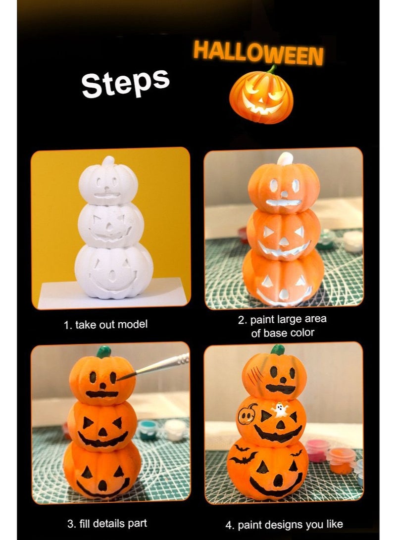 Home Smart HomeSmart Halloween Pumpkin Painting Set for kid's | Set Includes Smiling Pumpkin, Pumpkin with Hat and 3 Tier Pumpkin, Color Paints, Brushes and Pellet Ideal Gift for Children's on Halloween - Image 4