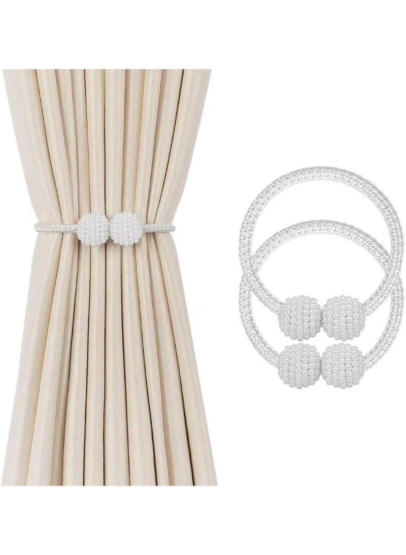 2 Pieces Curtain Tie Backs - Pearl Ball Curtain  TieBacks, European Drapes Clips Rope Holdbacks for Home, Office, Hotel Window Decorative - Image 1