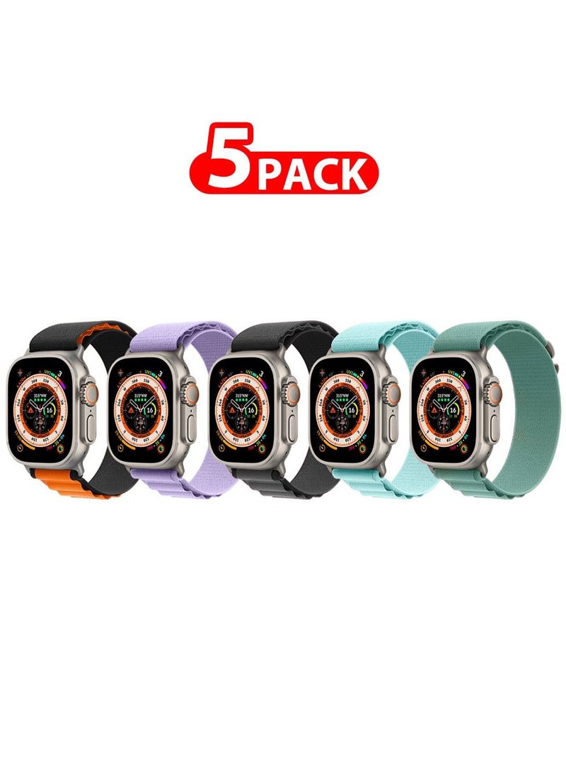 CATANES - 5 Pack Of Apple Watch Band 49mm 45mm 44mm 42mm Alpine Loop Band Women Men Adjustable with Metal G-Hook Strap for iWatch Ultra Series SE 8/7/6/5/4/3/2/1 Multicolour - Image 1