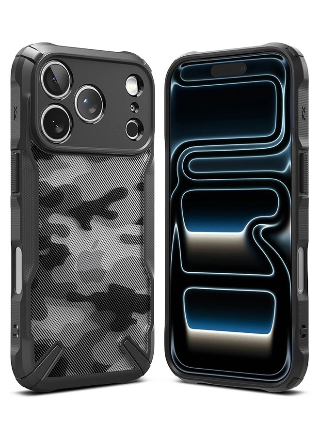 Fusion-X For iPhone 17 Pro Case Cover Transparent Hard Back Soft Flexible TPU Bumper Scratch Resistant Shockproof Protection Phone Cover - Camo Black