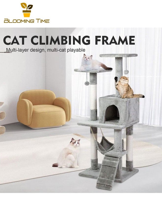 بلومنغ تايم برج شجرة القط الفاخرة المتكاملة الكبيرة القط تسلق الإطار القط القمامة ، مركز النشاط القط تسلق شجرة ، بيت القط أرجوحة ، سلم ، القط في الأماكن المغلقة رمادي بقية المكان - Image 3