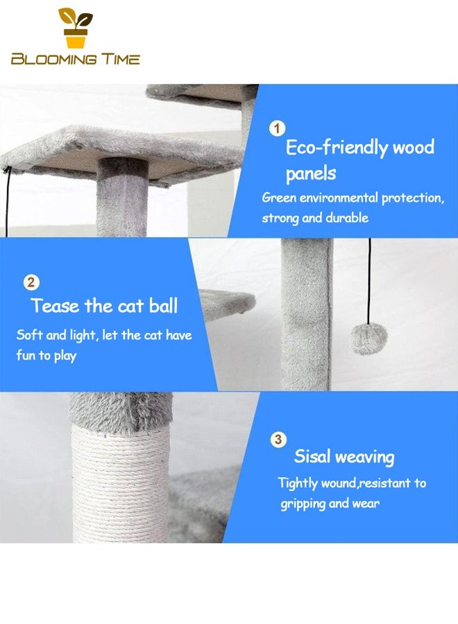 بلومنغ تايم برج شجرة القط الفاخرة المتكاملة الكبيرة القط تسلق الإطار القط القمامة ، مركز النشاط القط تسلق شجرة ، بيت القط أرجوحة ، سلم ، القط في الأماكن المغلقة رمادي بقية المكان - Image 5