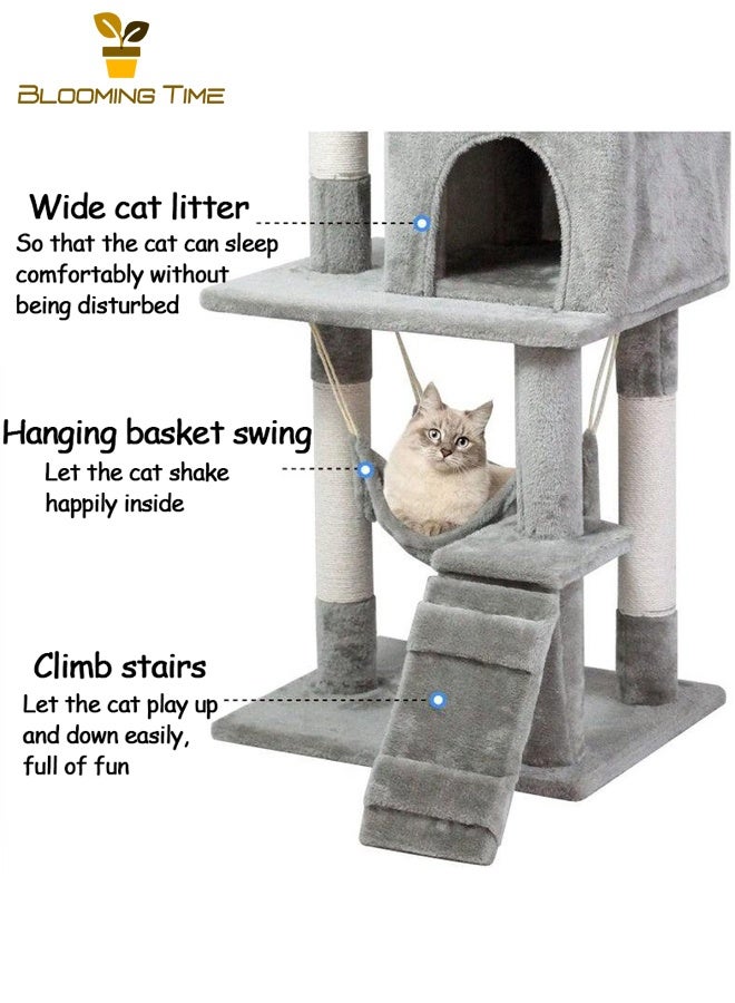 بلومنغ تايم برج شجرة القط الفاخرة المتكاملة الكبيرة القط تسلق الإطار القط القمامة ، مركز النشاط القط تسلق شجرة ، بيت القط أرجوحة ، سلم ، القط في الأماكن المغلقة رمادي بقية المكان - Image 4