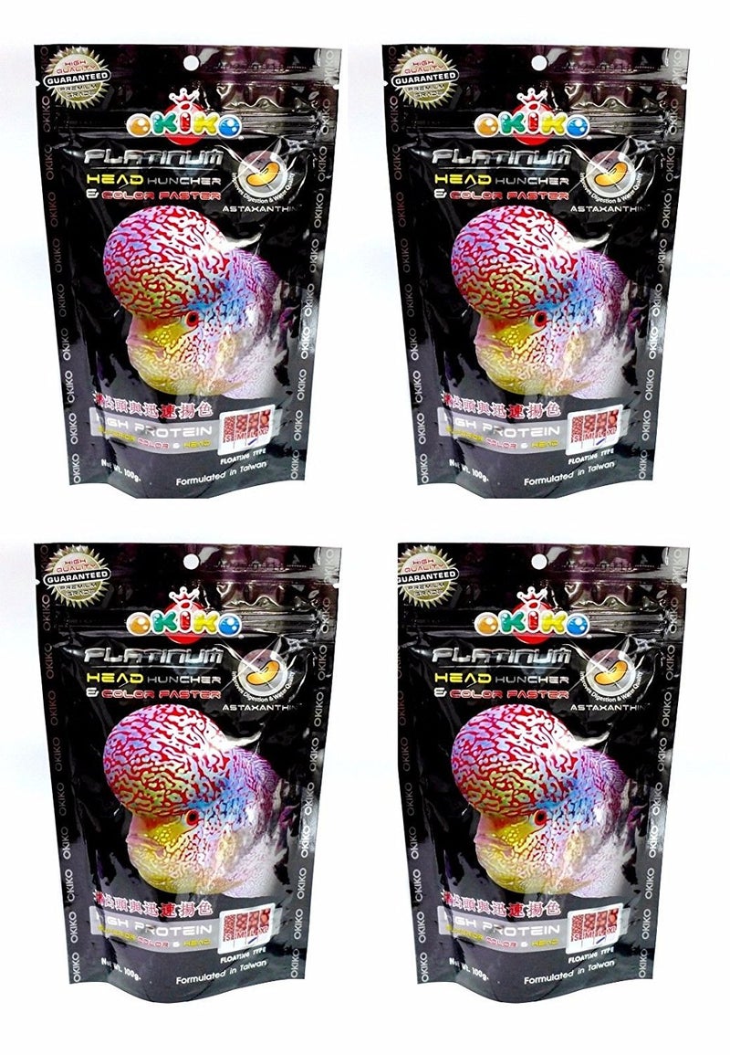 Okiko Flowerhorn Cichlid Fish Food Platinum Head Huncher, 3.52 oz, All Life Stages, Pellet, 4 Count