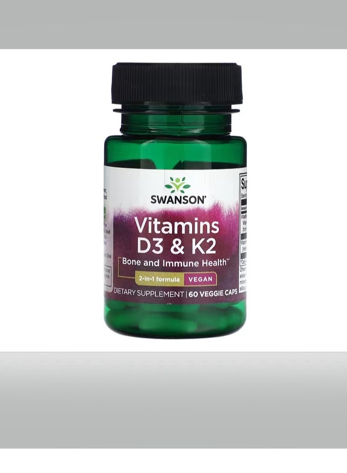 SWANSON Vitamins D3 &Swanson Vitamins D3 & K2, 60 Veggie CapsulesK2 60 Veggie Caps