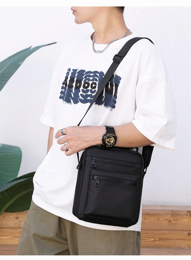 Minimalist Wear-Resistant Oxford Crossbody/Shoulder Bag with Adjustable Strap and Top Handle Multi-layer Functional New Trends Fashion Handbag for Men Solid Black - Image 4