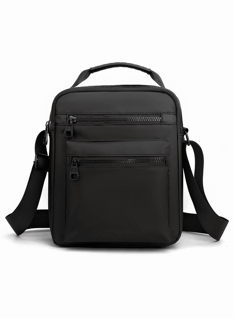 Minimalist Wear-Resistant Oxford Crossbody/Shoulder Bag with Adjustable Strap and Top Handle Multi-layer Functional New Trends Fashion Handbag for Men Solid Black - Image 1