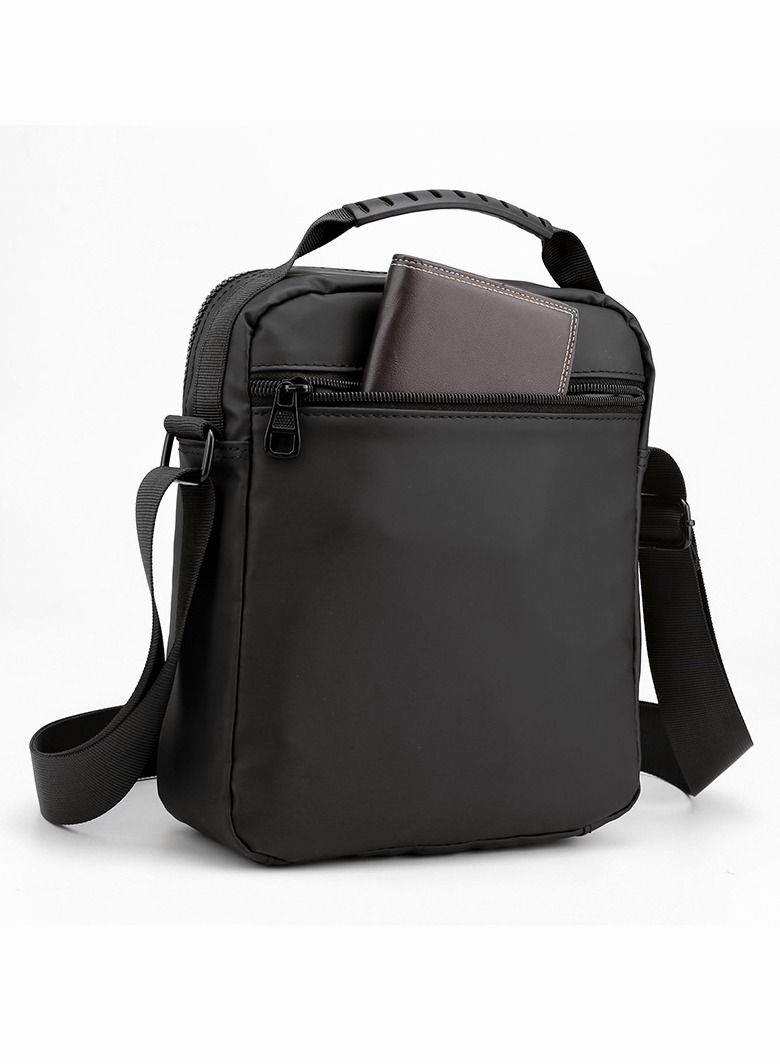 Minimalist Wear-Resistant Oxford Crossbody/Shoulder Bag with Adjustable Strap and Top Handle Multi-layer Functional New Trends Fashion Handbag for Men Solid Black - Image 2