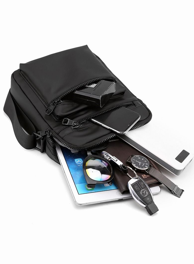 Minimalist Wear-Resistant Oxford Crossbody/Shoulder Bag with Adjustable Strap and Top Handle Multi-layer Functional New Trends Fashion Handbag for Men Solid Black - Image 3