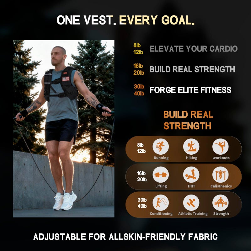 WANOON Weighted Vest Woman & Men,8lb/12lb/16lb/20lb/30lb/40lb Plus Size Weighted Vest With Phone Pockets & Reflective Strips for Walking, Running, Hiking,Rucking, Workout, Strength Training - Image 5