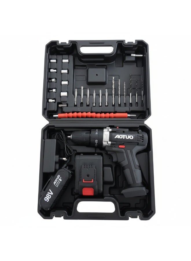 AOTUO مجموعة مثقاب لاسلكي، مثقاب كهربائي مع 2 بطارية وشاحن، مفك كهربائي مع محركات مثقاب بسرعتين، 25 إعداد عزم، ضوء LED مدمج، حقيبة تخزين متضمنة - Image 2