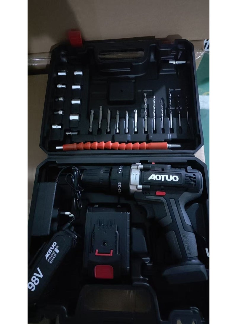 AOTUO مجموعة مثقاب لاسلكي، مثقاب كهربائي مع 2 بطارية وشاحن، مفك كهربائي مع محركات مثقاب بسرعتين، 25 إعداد عزم، ضوء LED مدمج، حقيبة تخزين متضمنة - Image 4
