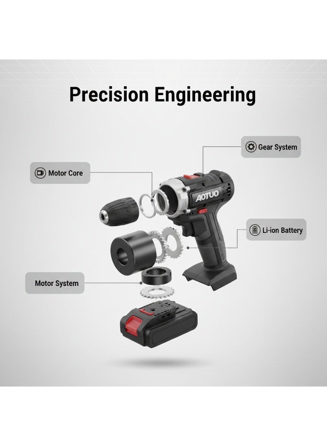 AOTUO مجموعة مثقاب لاسلكي، مثقاب كهربائي مع 2 بطارية وشاحن، مفك كهربائي مع محركات مثقاب بسرعتين، 25 إعداد عزم، ضوء LED مدمج، حقيبة تخزين متضمنة - Image 5
