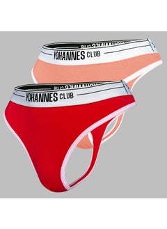 Yohannes Club Women, Elastic Belt Thong Panties, 2-Pack, Salmon, Red  - Image 1