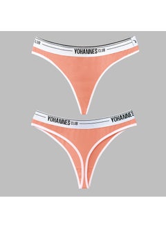 Yohannes Club Women, Elastic Belt Thong Panties, 2-Pack, Salmon, Red  - Image 3