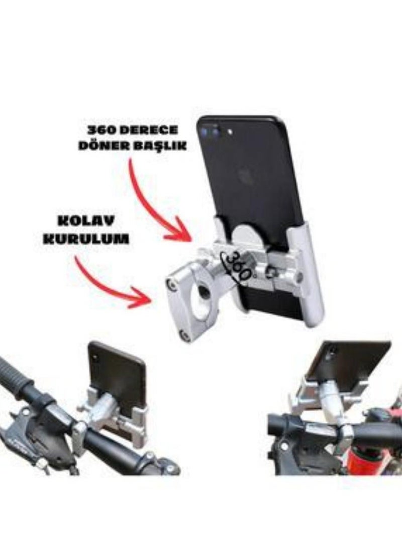 Universal Waterproof Metal Mobile Holder 360° with Mounting Clip & GPS Navigation System for All Bikes & Cars - Fits Devices from 3.5 to 7 Inches - Image 4