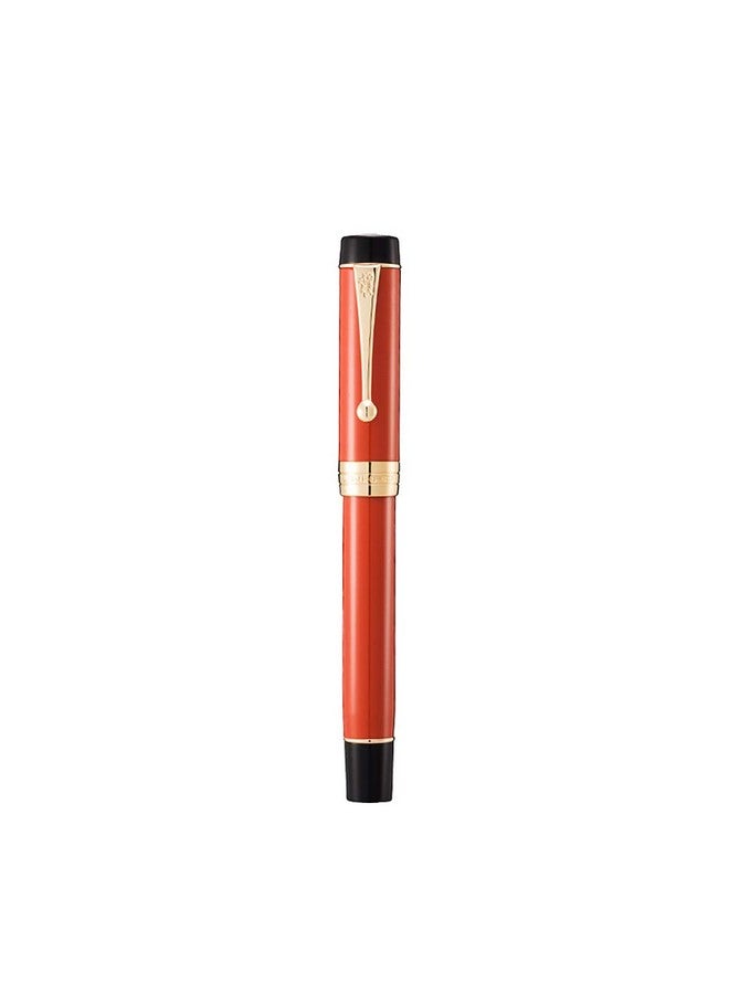 Lanxivi Jinhao Classic Fountain Pen Orange Red Celluloid, Medium Nib with Conveter and Pen Case Set - Image 1