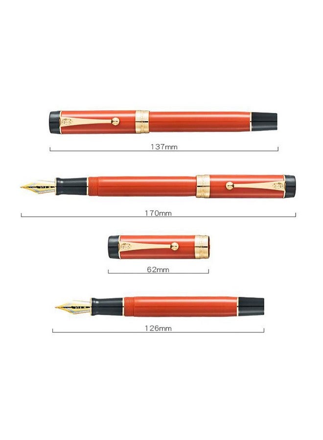 Lanxivi Jinhao Classic Fountain Pen Orange Red Celluloid, Medium Nib with Conveter and Pen Case Set - Image 4