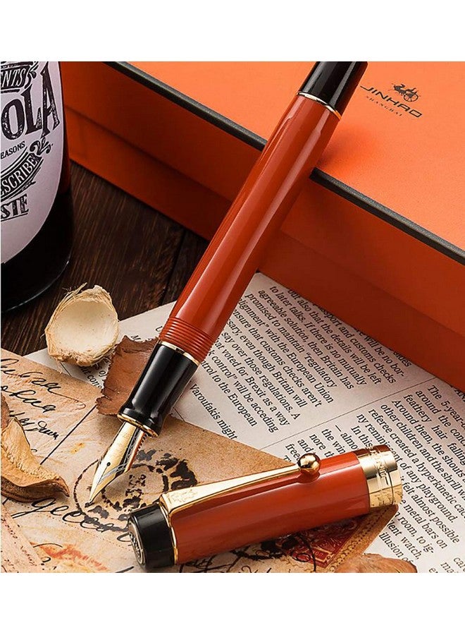 Lanxivi Jinhao Classic Fountain Pen Orange Red Celluloid, Medium Nib with Conveter and Pen Case Set - Image 2