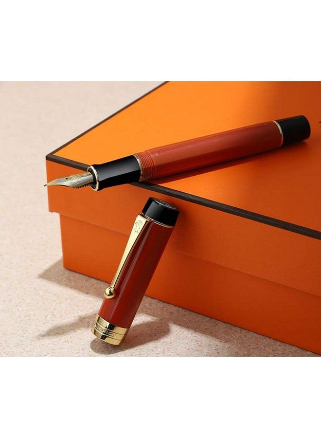 Lanxivi Jinhao Classic Fountain Pen Orange Red Celluloid, Medium Nib with Conveter and Pen Case Set - Image 5
