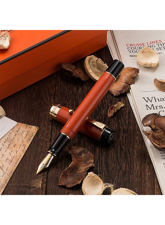 Lanxivi Jinhao Classic Fountain Pen Orange Red Celluloid, Medium Nib with Conveter and Pen Case Set - Image 3
