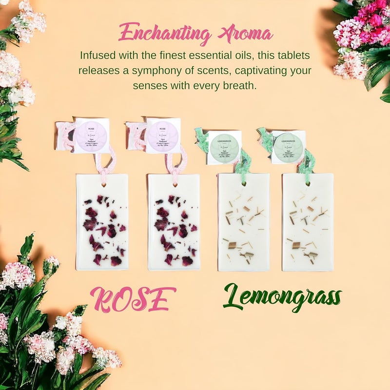 Lumia Scented Soywax Tablets Set of 4 for Wardrobe Fragrance Air Freshener Bar Aromatherapy Fragrance Handmade Wax Tablets Scented Sachet for Closets Drawers cars 2 Rose 2 Lemongrass - Image 3
