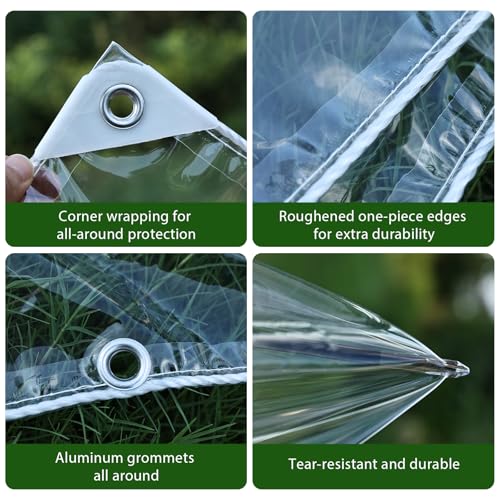 LCYFBE 3 x 6 FT Clear Tarps Heavy Duty PVC Vinyl 14 Mil Thick Tarpaulin Glass Tarpaulin with Metal Grommets, Protects Against Water, Tear, Cold Weather Resistan for Greenhouse Balcony Garden - Image 5