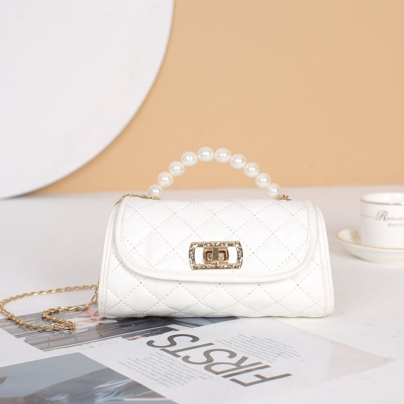 Sweet Rhombus Embroidered Pillow Bag Trendy Pearl Handle Chain Shoulder Bag Mini Portable Mobile Phone Bag Shoulder Bag Batch - Image 1