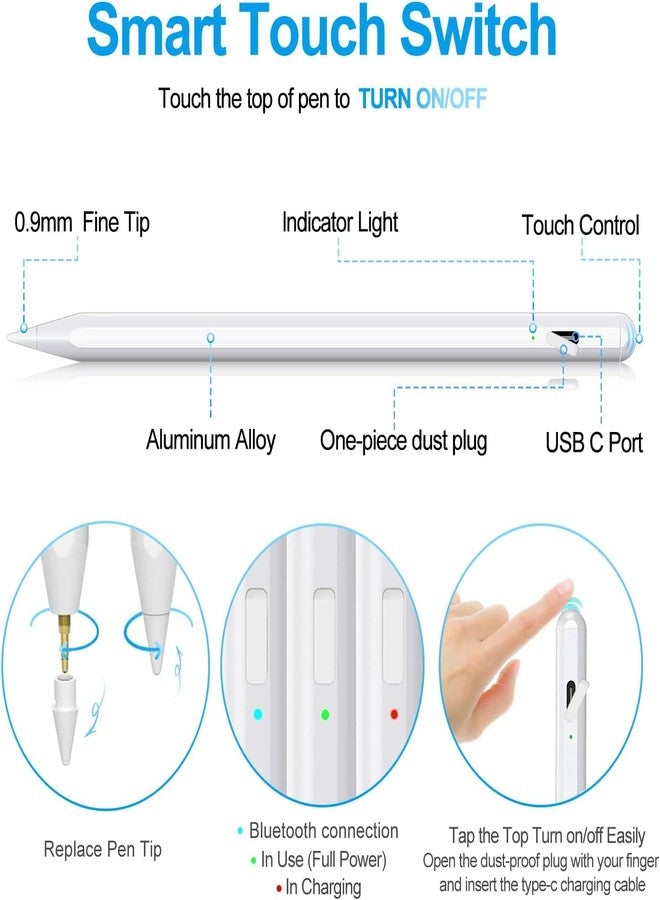 SLAUNT Stylus Pen for iPad 2018-2023 Apple Pencil with Palm Rejection Tilt Sensitivity Stylus Pen Compatible with iPad 6/7/8/9/10 Pro 11"/12.9" Air 3/4/5 Mini 5/6 - Image 2