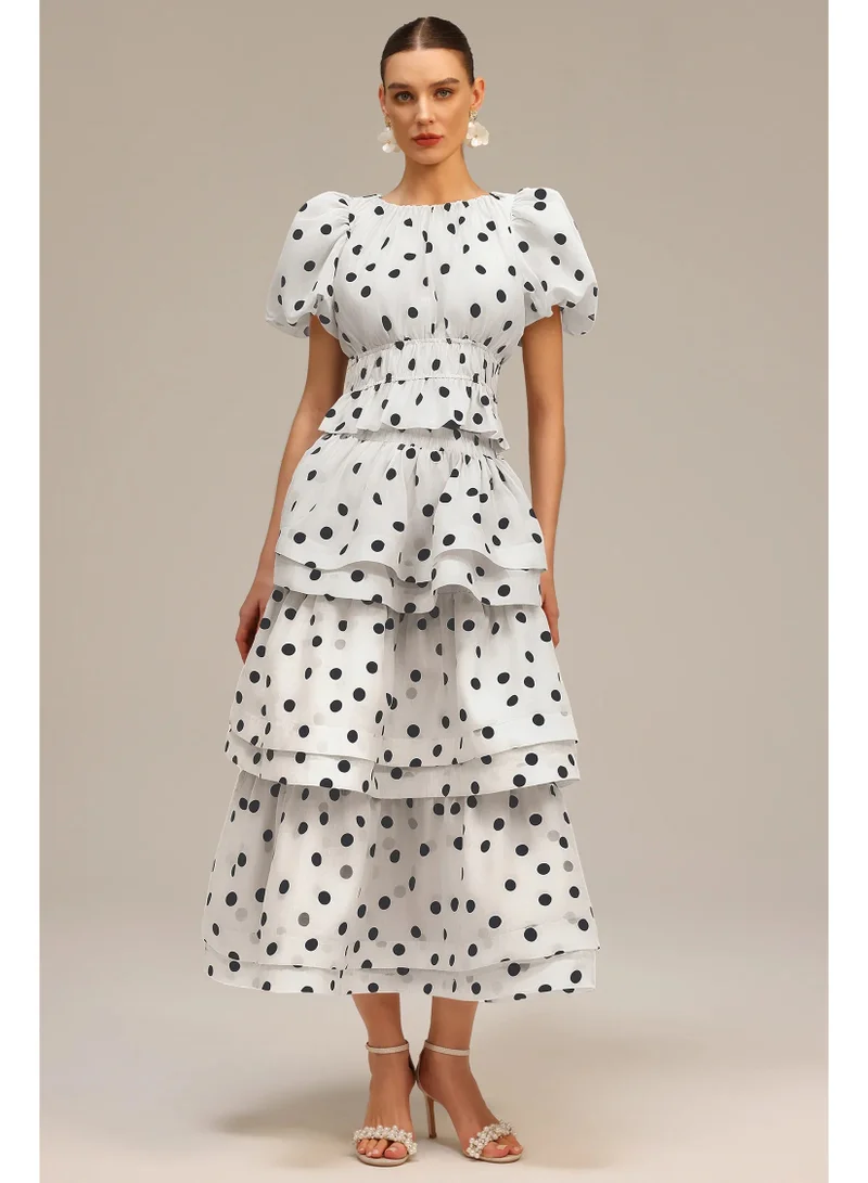 Nasim Puff Sleeves Dot Printed Top And Skirt Two-Piece Set