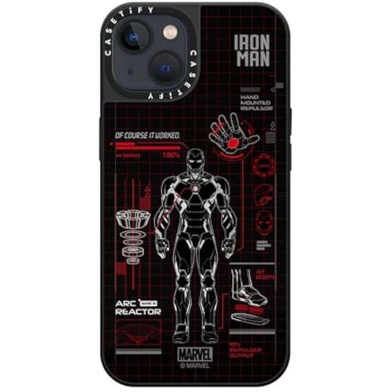 Casetify Mirror iPhone 13 Case 【Iron Man Co-Lab/Reflective / 4.9ft Drop Protection/Compatible with Magsafe】 - Iron Man Blue Print Tech - Red - Silver on Black - Image 3