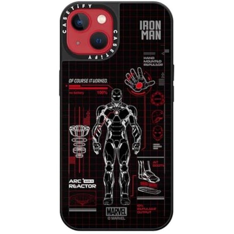 Casetify Mirror iPhone 13 Case 【Iron Man Co-Lab/Reflective / 4.9ft Drop Protection/Compatible with Magsafe】 - Iron Man Blue Print Tech - Red - Silver on Black - Image 5