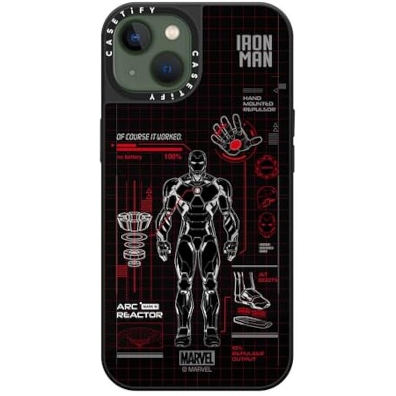 Casetify Mirror iPhone 13 Case 【Iron Man Co-Lab/Reflective / 4.9ft Drop Protection/Compatible with Magsafe】 - Iron Man Blue Print Tech - Red - Silver on Black - Image 2