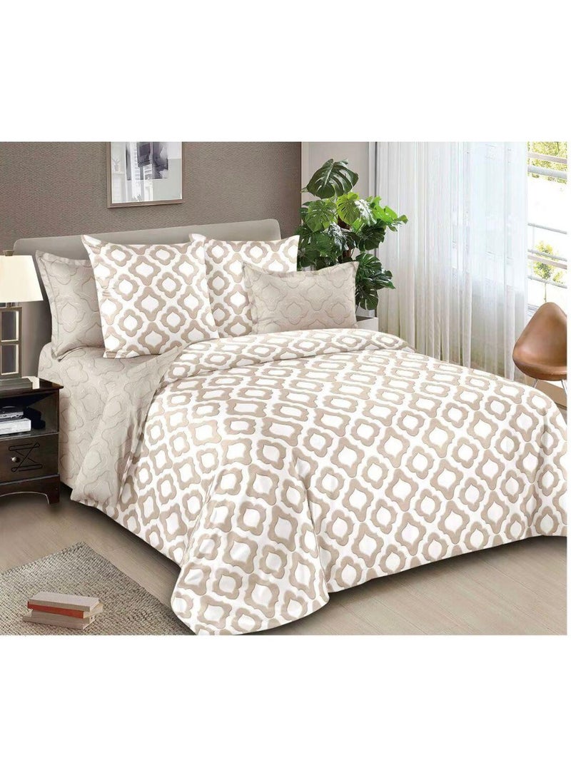 طقم مفروشات فاخر بحجم كينج مكون من 6 قطع - تصميم بسيط، غطاء لحاف 220×240 سم مع شرشف مطاطي و4 أغطية وسائد