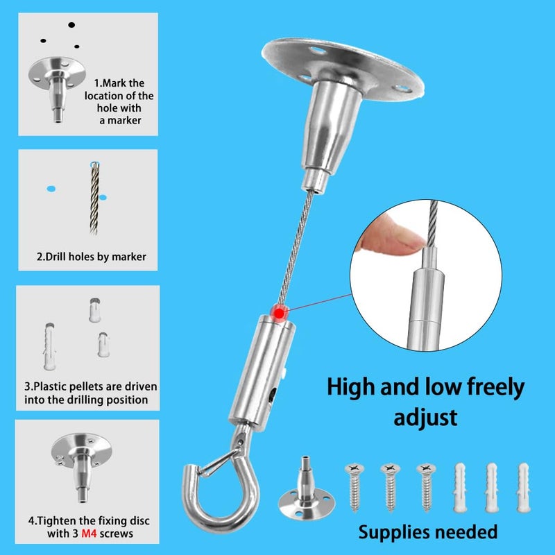 Heavy Duty Stainless Steel Wire Rope 6PCS with Adjustable Hook and Disc Hanging Safety Load 30KG 3.0M - Image 5