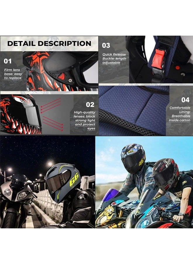 Hihonor Full Face Motorcycle Helmet， Racing Motocross Helmets with Compatible Clear and Tinted Visors， Street Bike Helmet for Men and Women Suitable for All Seasons  - Image 3