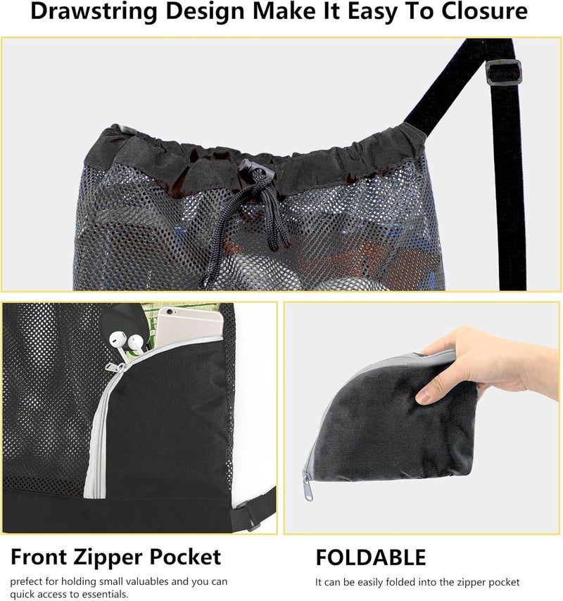 BeeGreen Mesh Drawstring Bag Swim Backpack for Beach Pool Sports Gym Draw String Cinch Bags for Swimming Soccer Basketball Gear Navy - Image 3