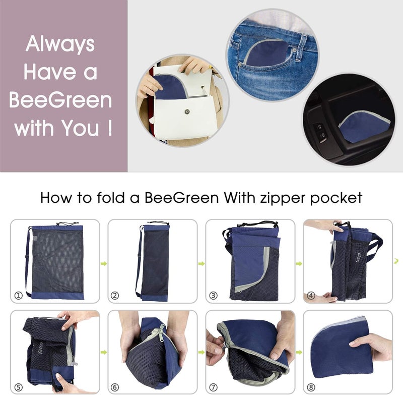 BeeGreen Mesh Drawstring Bag Swim Backpack for Beach Pool Sports Gym Draw String Cinch Bags for Swimming Soccer Basketball Gear Navy - Image 5