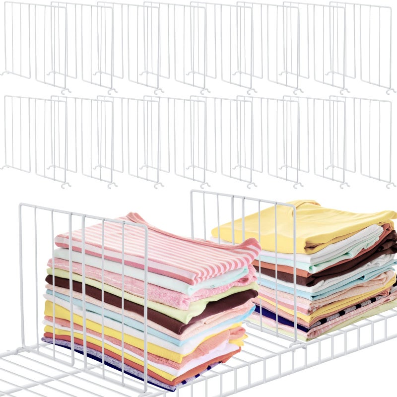 Amylove 12 Pcs Wire Shelf Divider for Wire Shelves Closet Organization Clothes Wardrobe Separators Closet Organizer Dividers Storage Rack Separator for Cabinets Kitchen Office White