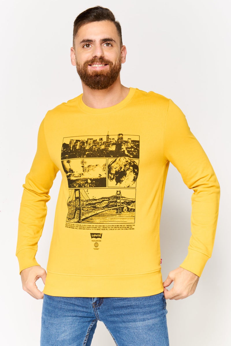 Levi's Men Crew Neck Long Sleeves Graphic Print Sweatshirt, Yellow  - Image 1