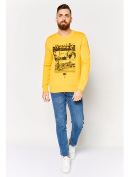 Levi's Men Crew Neck Long Sleeves Graphic Print Sweatshirt, Yellow  - Image 4