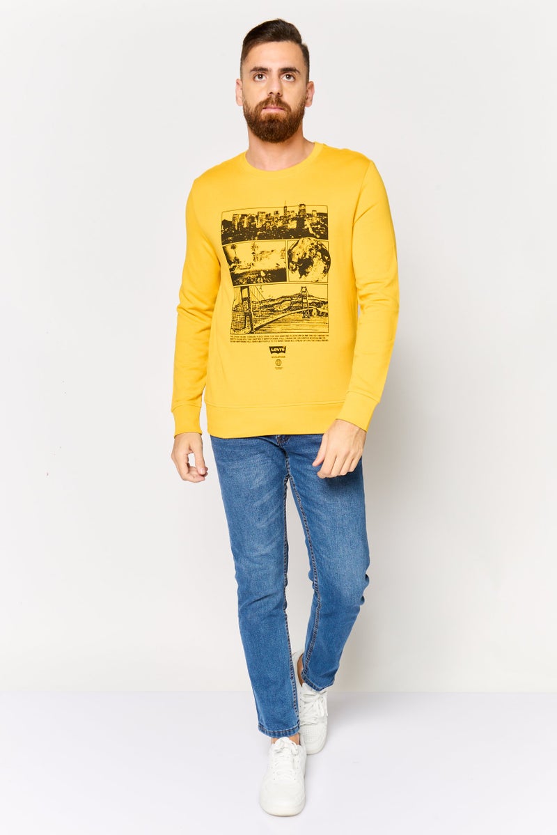Levi's Men Crew Neck Long Sleeves Graphic Print Sweatshirt, Yellow  - Image 4