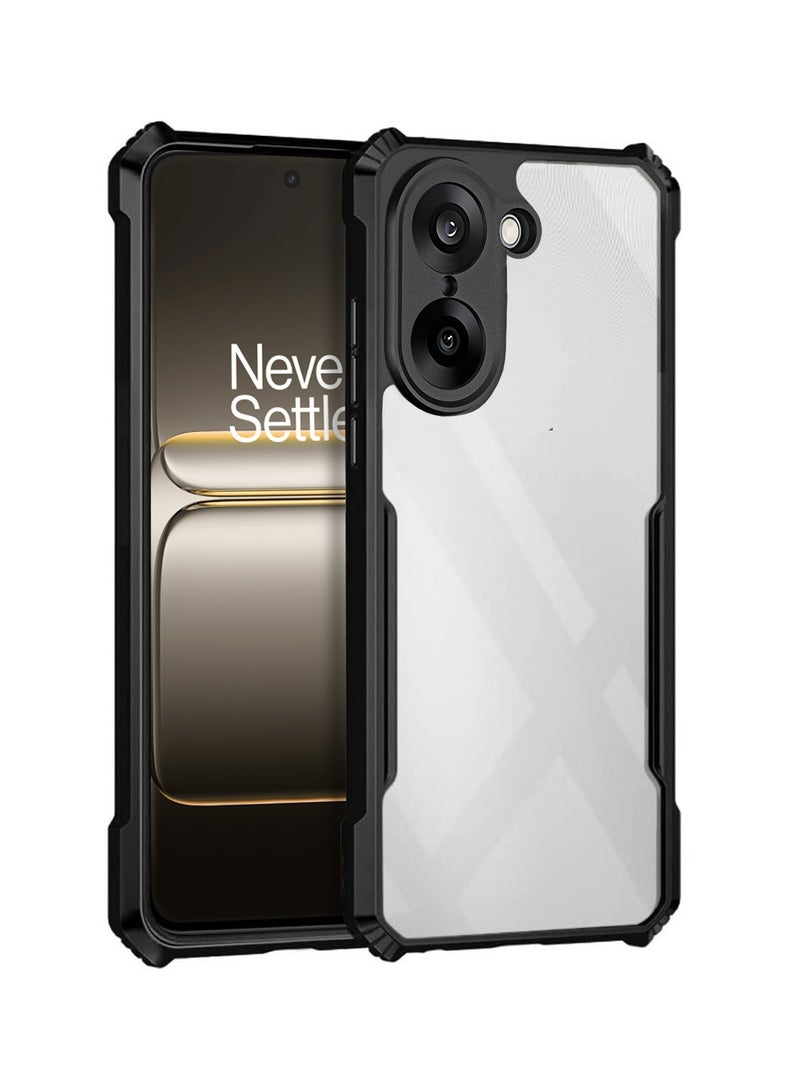دبليو تيك غطاء رقيق لهاتف OnePlus Nord CE5 5G 2025 مصنوع من تي بي يو هجين مع حواف حامية مرتفعة (MCAPSA) - شفاف/أسود - Image 1
