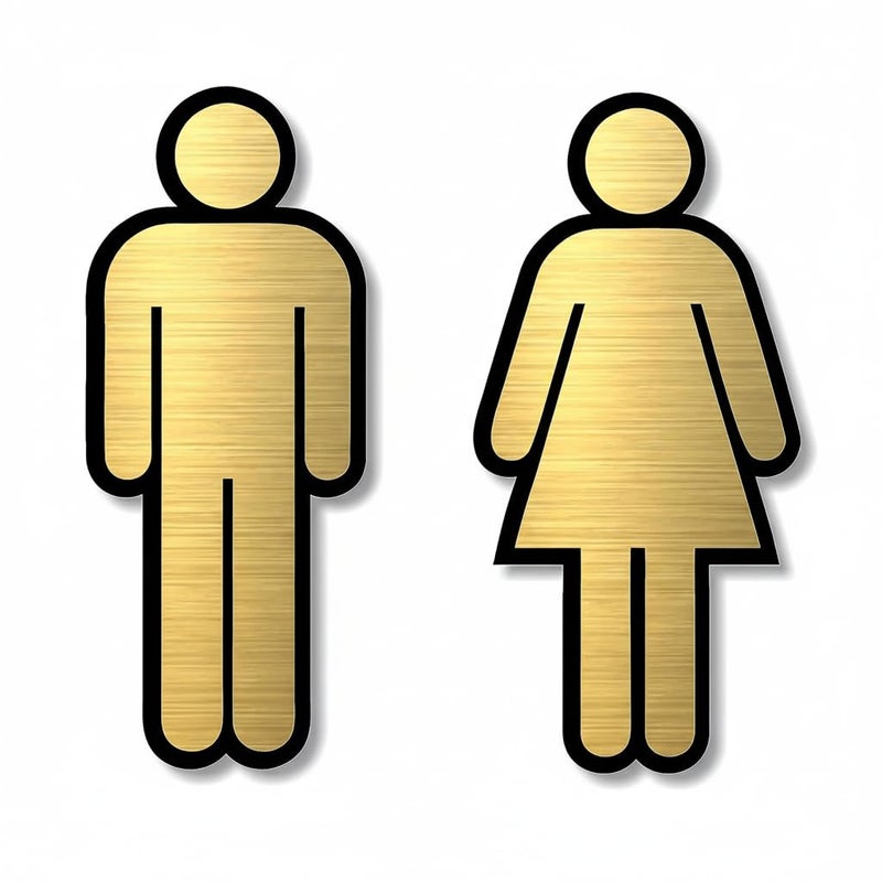 BerryBox Premium BRUSH GOLD MEN & WOMEN CUTOUTS Washroom Sign for Toilet Restroom Bathroom 7" HEIGHT Easy Mount 3M Self-Adhesive Tape Signage for Office Hotel Mall Restaurant Commercial Use - Image 1