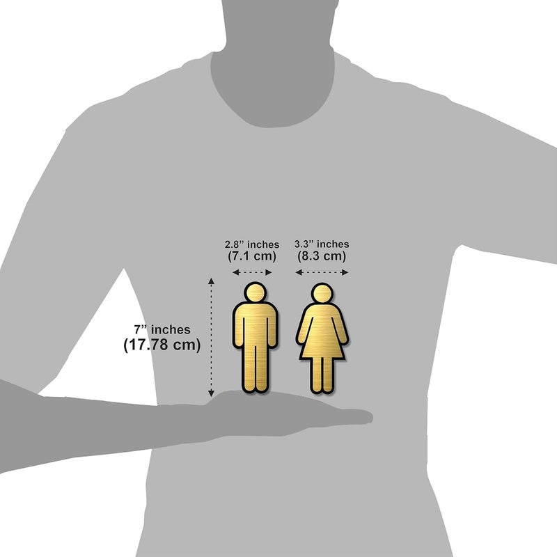 BerryBox Premium BRUSH GOLD MEN & WOMEN CUTOUTS Washroom Sign for Toilet Restroom Bathroom 7" HEIGHT Easy Mount 3M Self-Adhesive Tape Signage for Office Hotel Mall Restaurant Commercial Use - Image 3